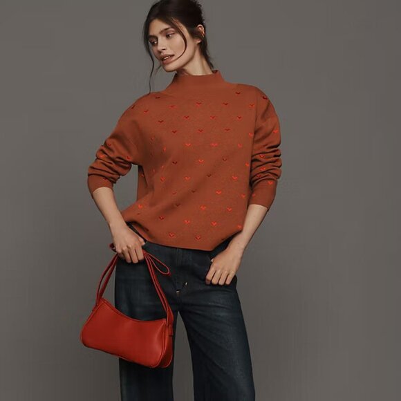 Anthropologie The Carys Mock-Neck Sweater by Maeve Cedar Hearts Size S NWT - Picture 7 of 8